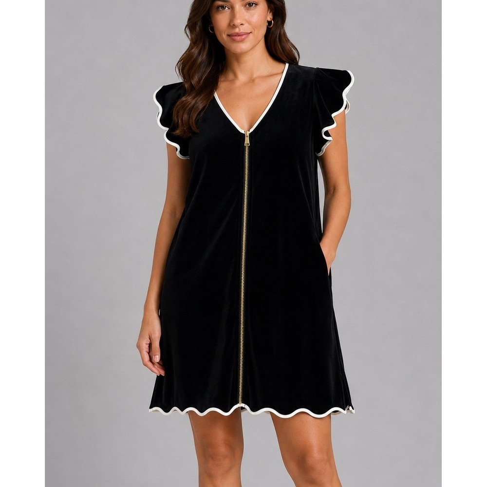 SSYS The Label Get Ready Robe Women S Black Velvet Zip Front Dress Beach Coverup